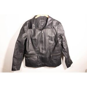 East 5th Mens Black Genuine Leather Jacket Full Zip Pockets Men's‎ XL